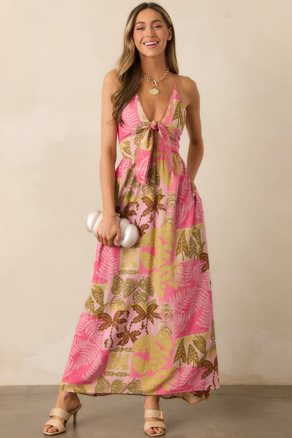 Just Passing Through Pink Tropical Print Maxi Dress
