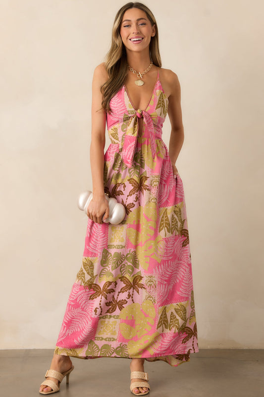 Just Passing Through Pink Tropical Print Maxi Dress