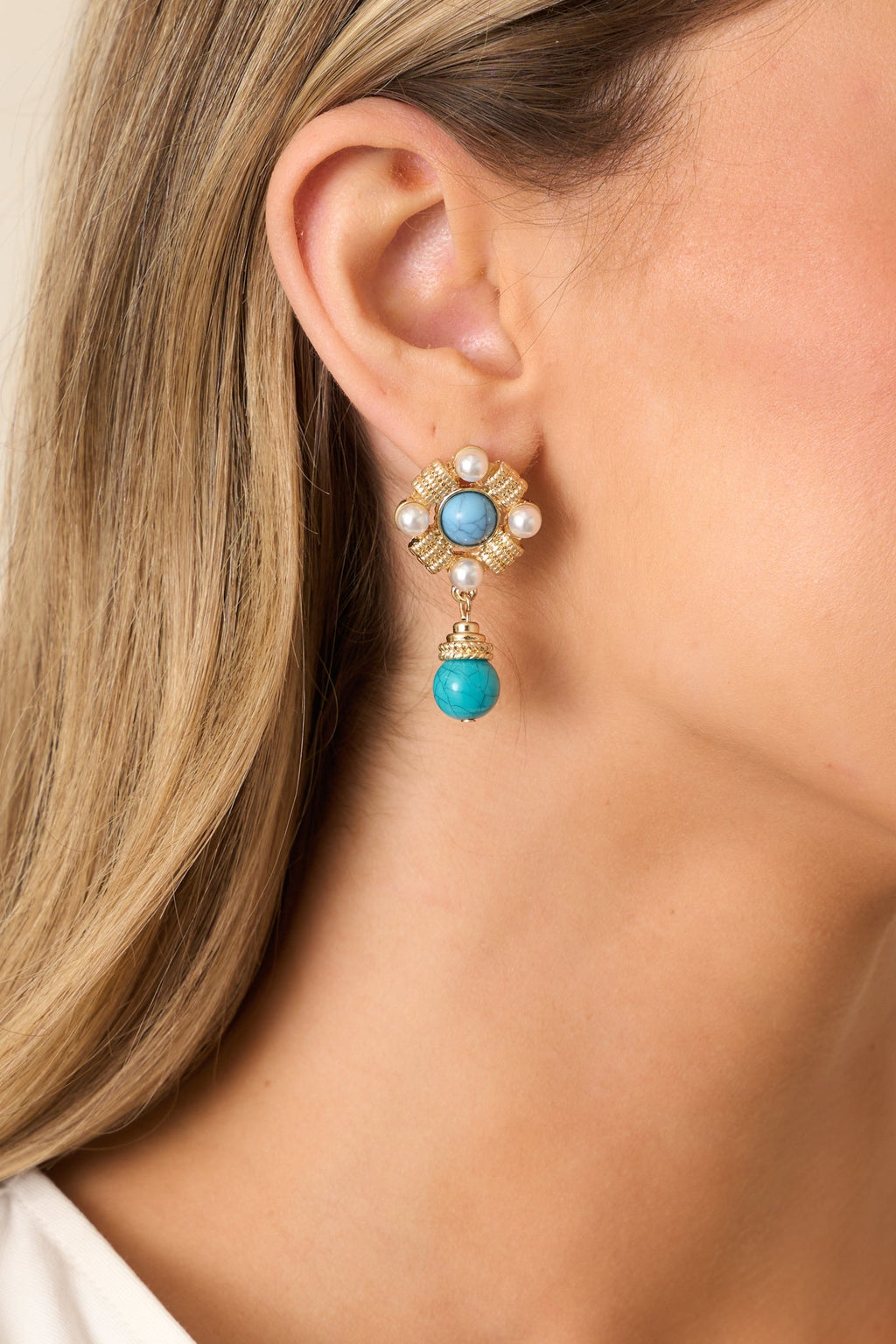Calming Breeze Gold & Turquoise Drop Earrings