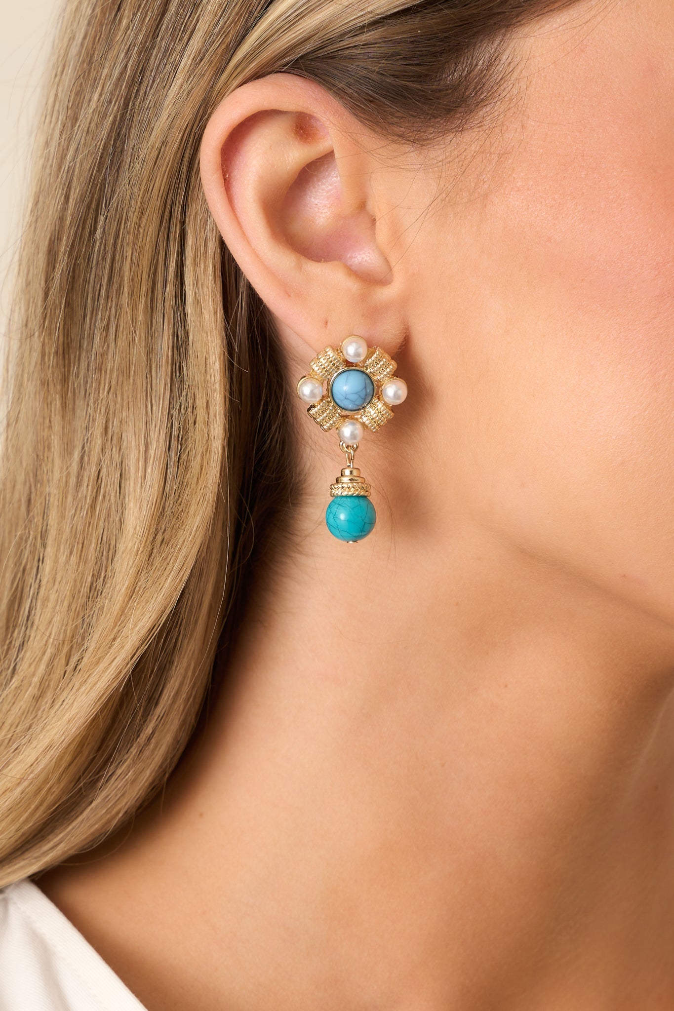 Calming Breeze Gold & Turquoise Drop Earrings