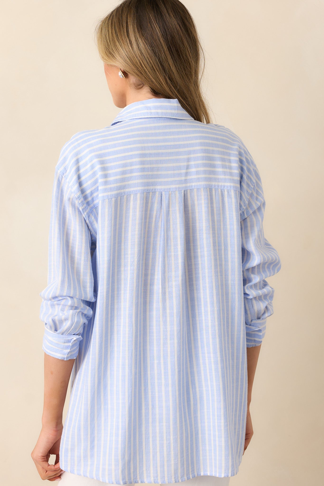 Coastline Cruise Light Blue Stripe Button Front Top