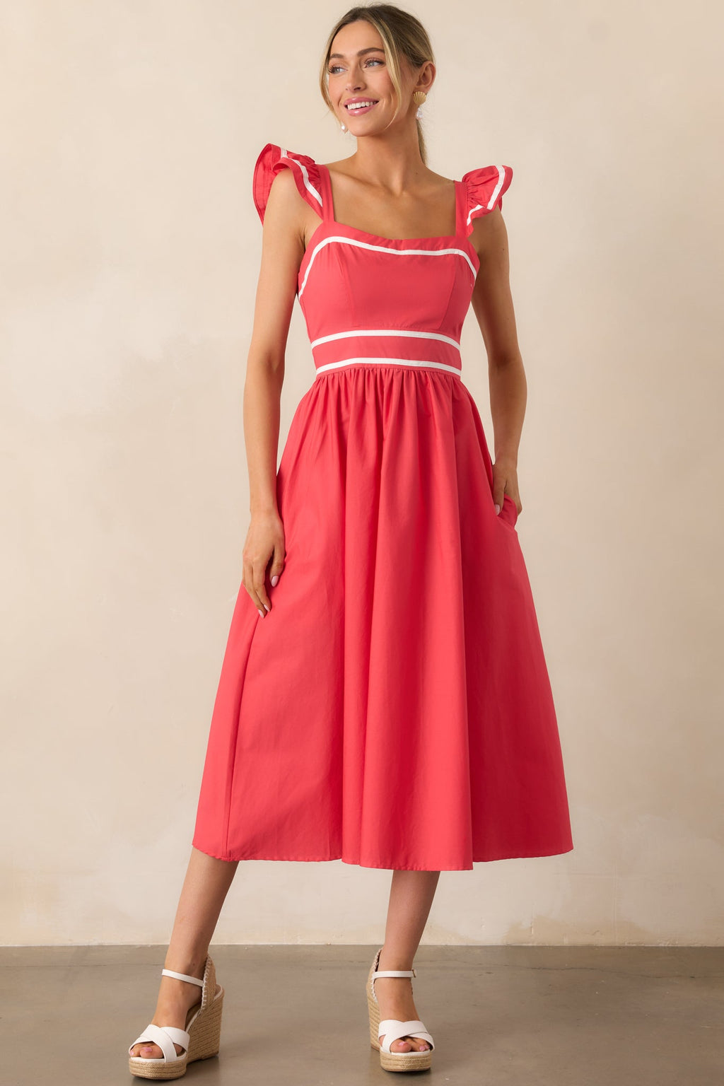 Exploring New Cities Tomato Red Cotton Midi Dress