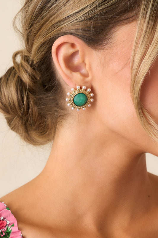 Around The World Green & Gold Textured Earrings