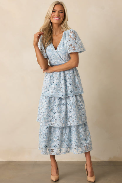 Attending A Gala Blue Floral Embroidered Maxi Dress