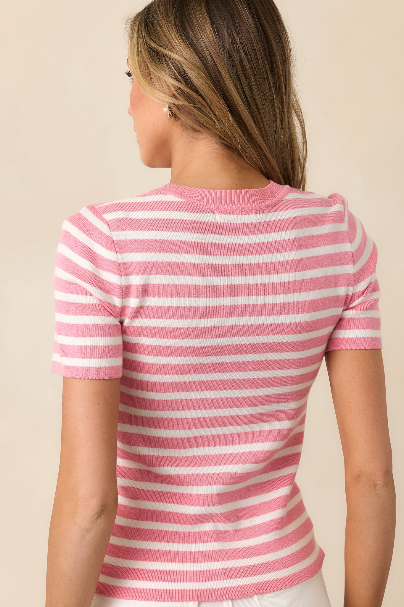 Let's Catch Up Light Pink Stripe Short Sleeve Top