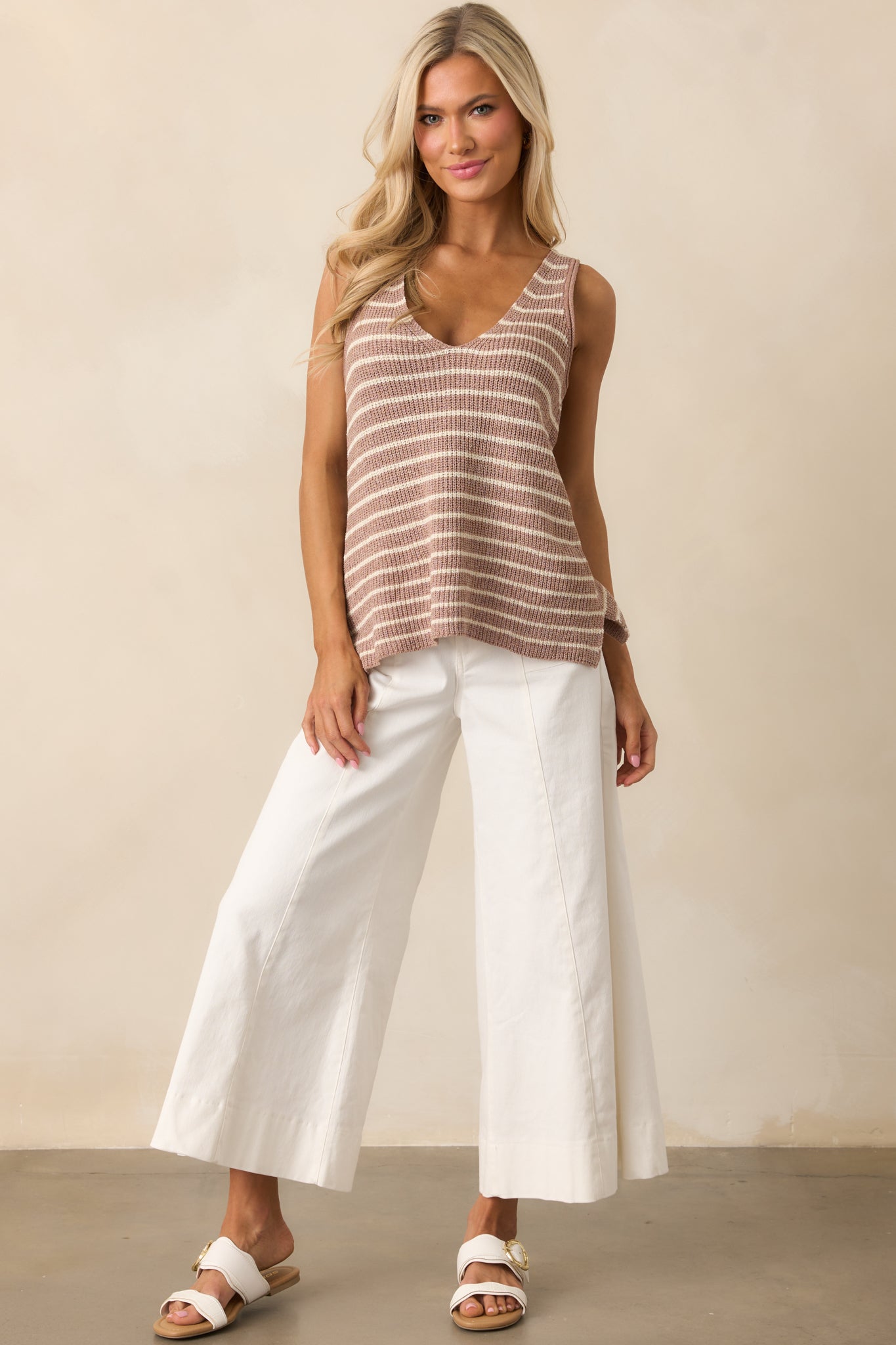 Carefree Days Light Mocha Stripe Knit Tank Top