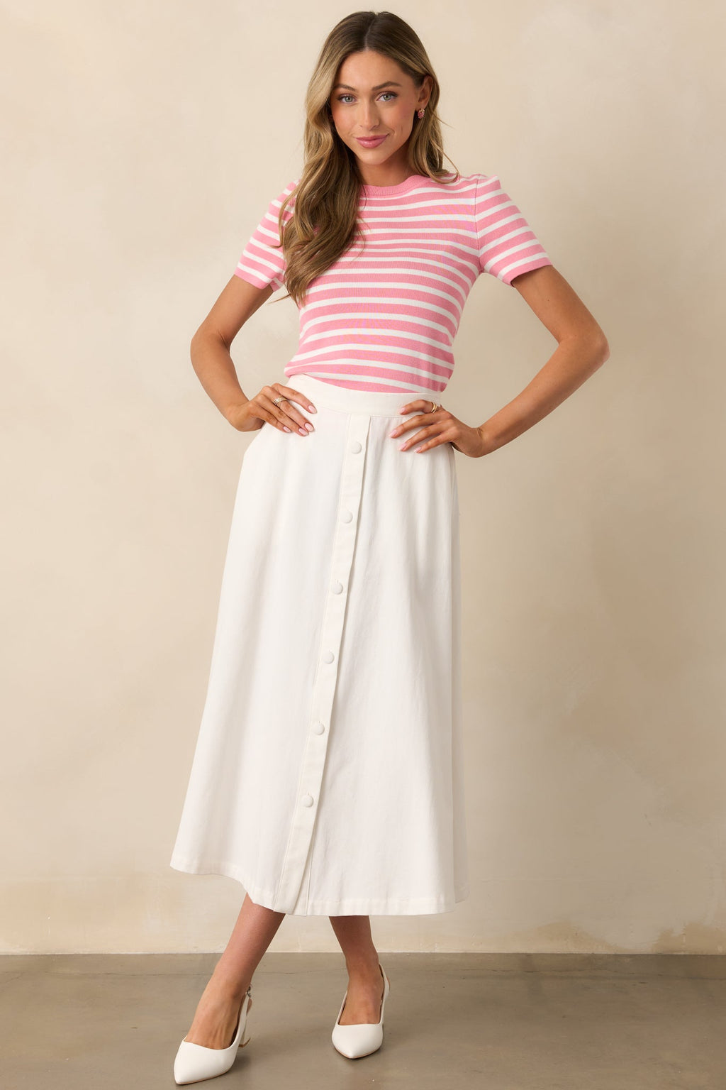 Let's Catch Up Light Pink Stripe Short Sleeve Top