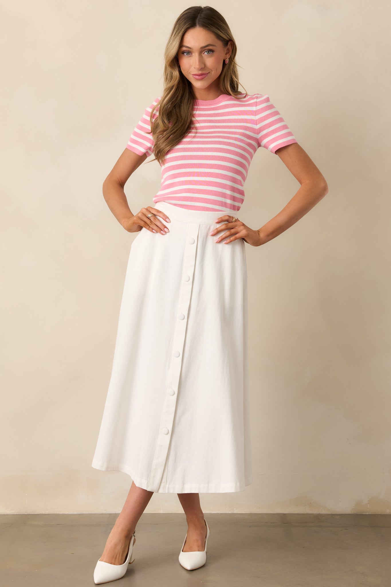 Let's Catch Up Light Pink Stripe Short Sleeve Top