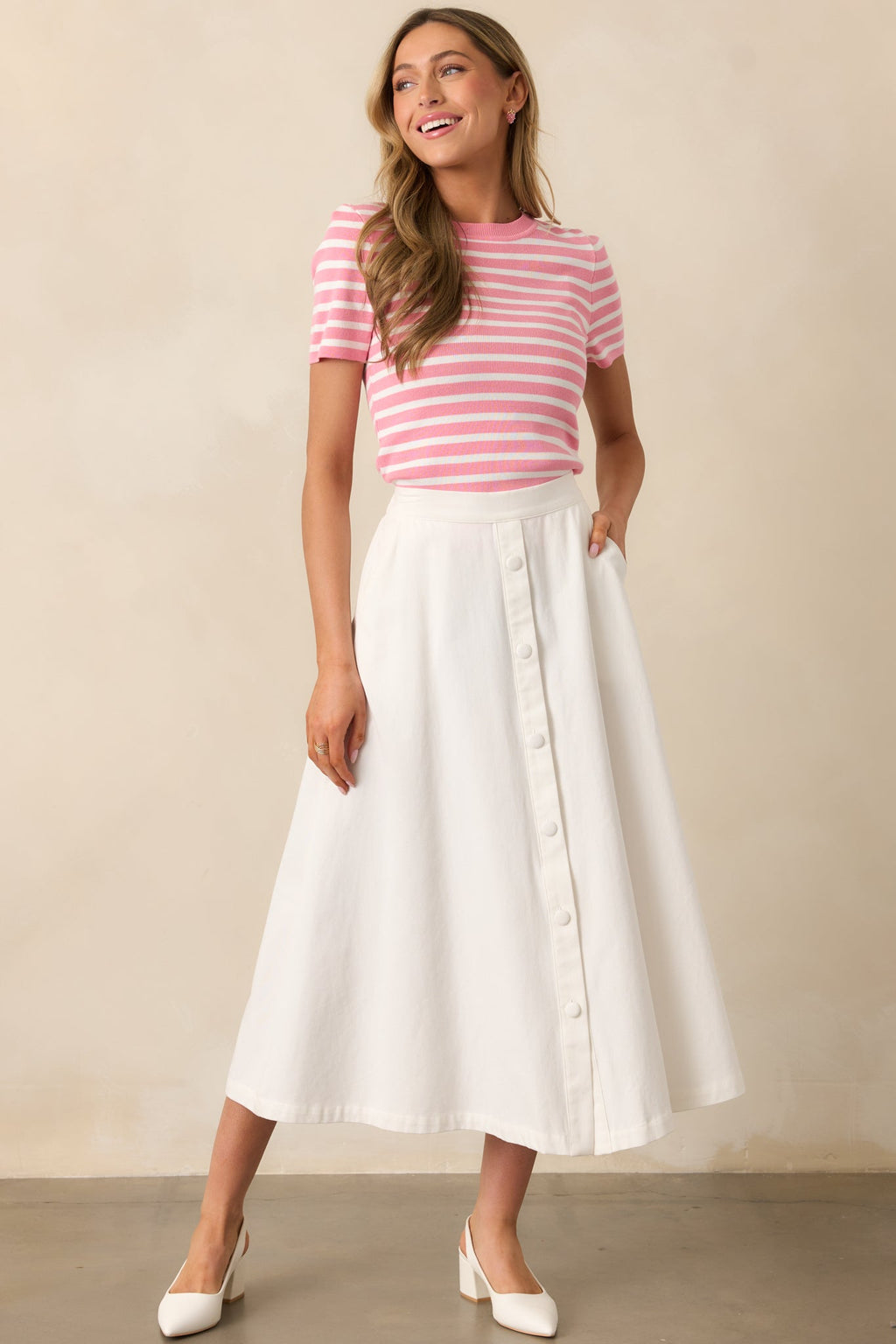 Let's Catch Up Light Pink Stripe Short Sleeve Top