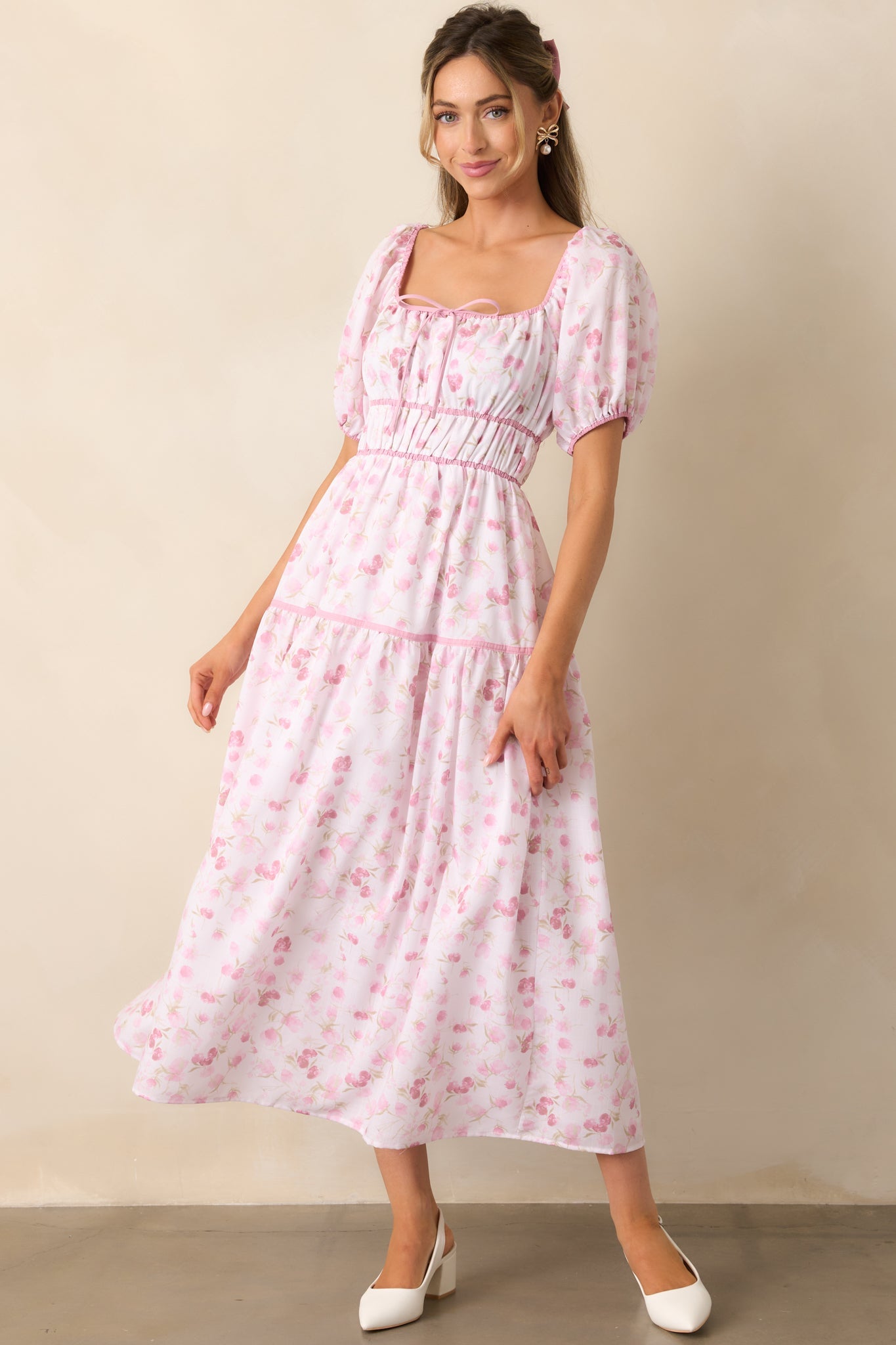 Every Sunday Pink Floral Puff Sleeve Maxi Dress