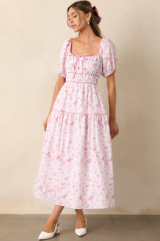Every Sunday Pink Floral Puff Sleeve Maxi Dress