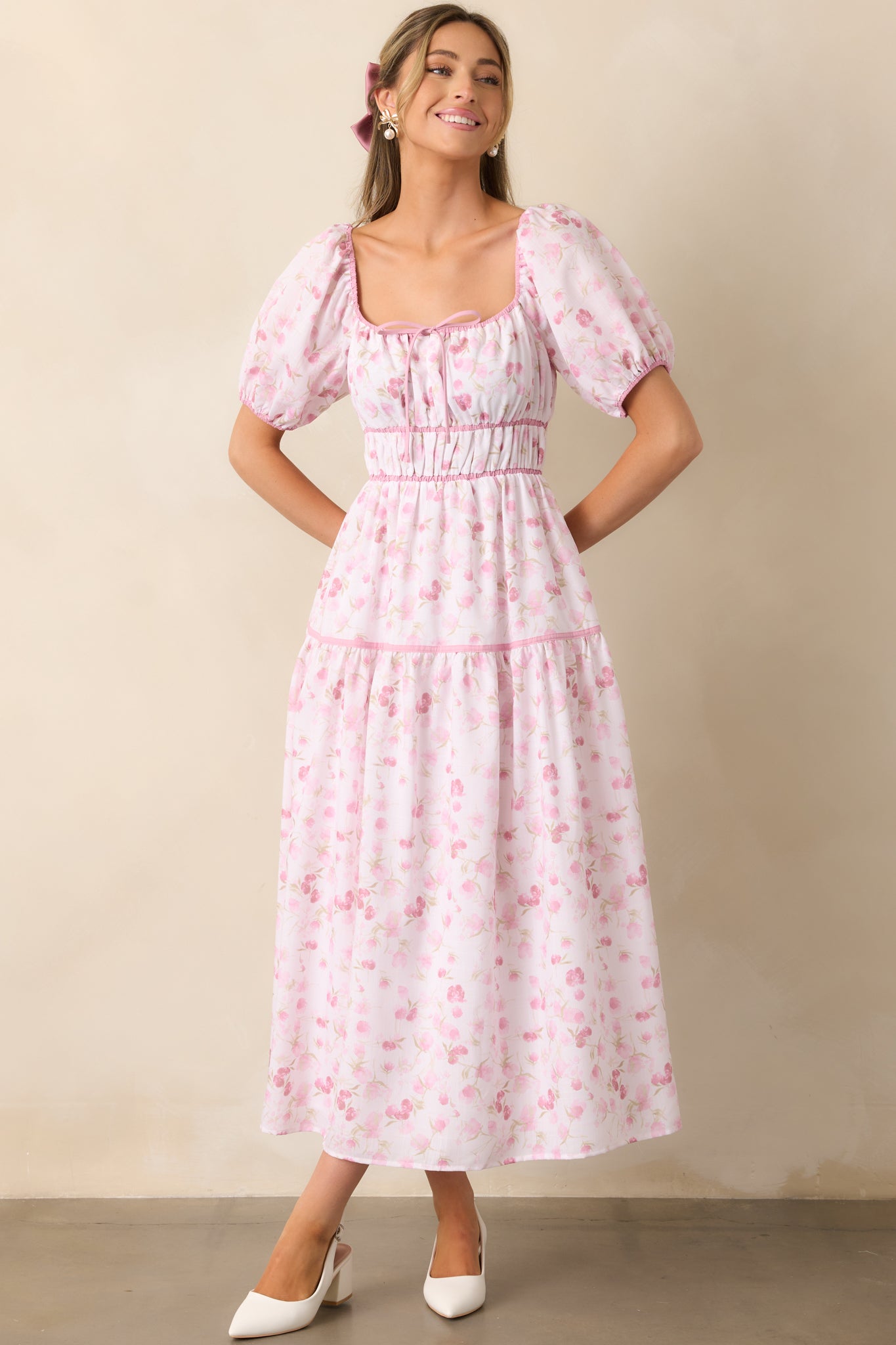 Every Sunday Pink Floral Puff Sleeve Maxi Dress