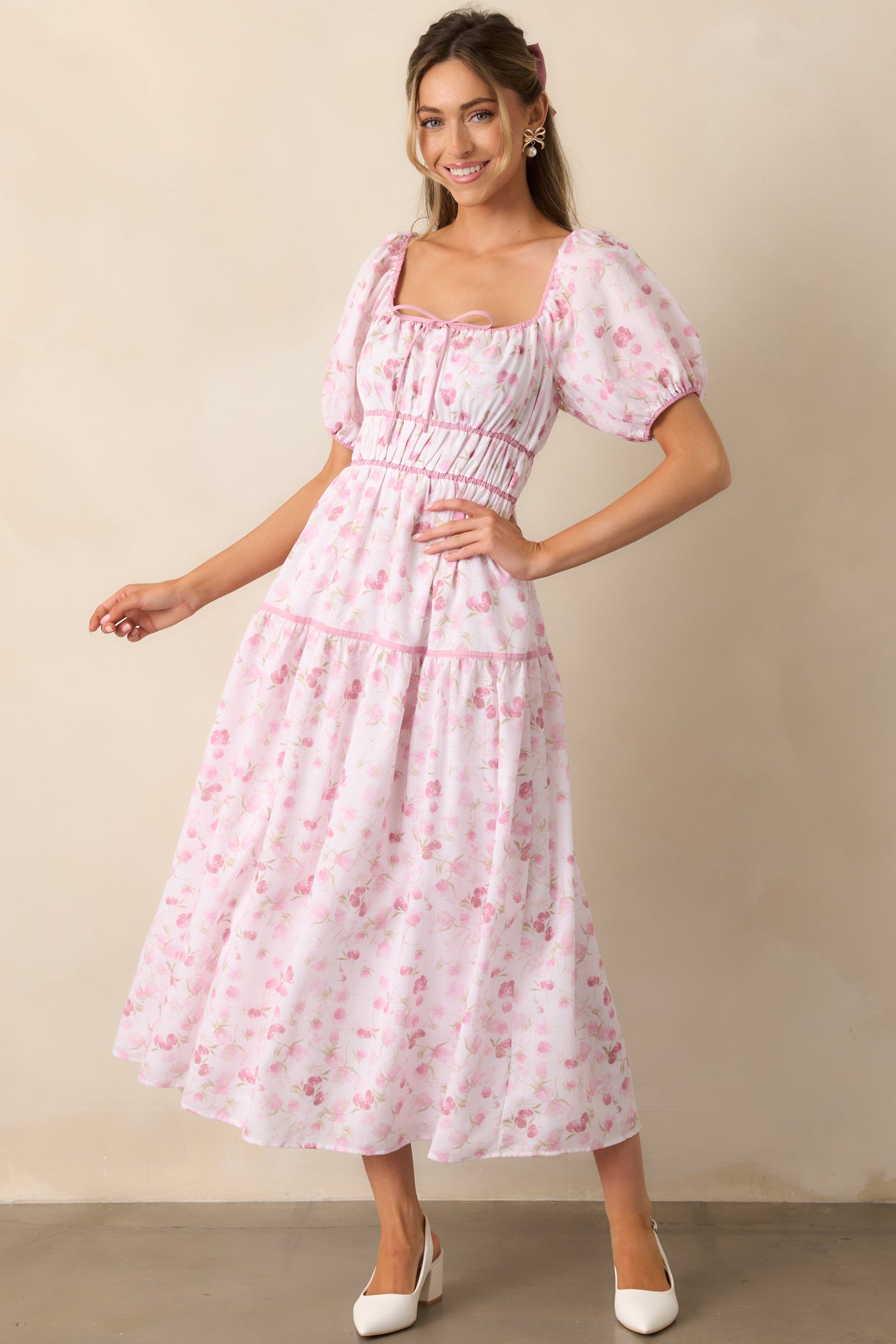 Every Sunday Pink Floral Puff Sleeve Maxi Dress