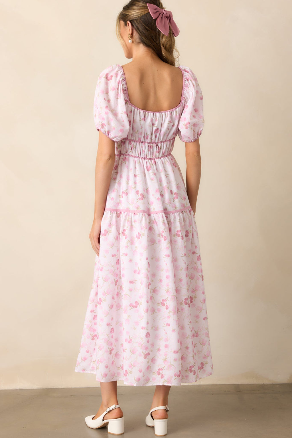 Every Sunday Pink Floral Puff Sleeve Maxi Dress