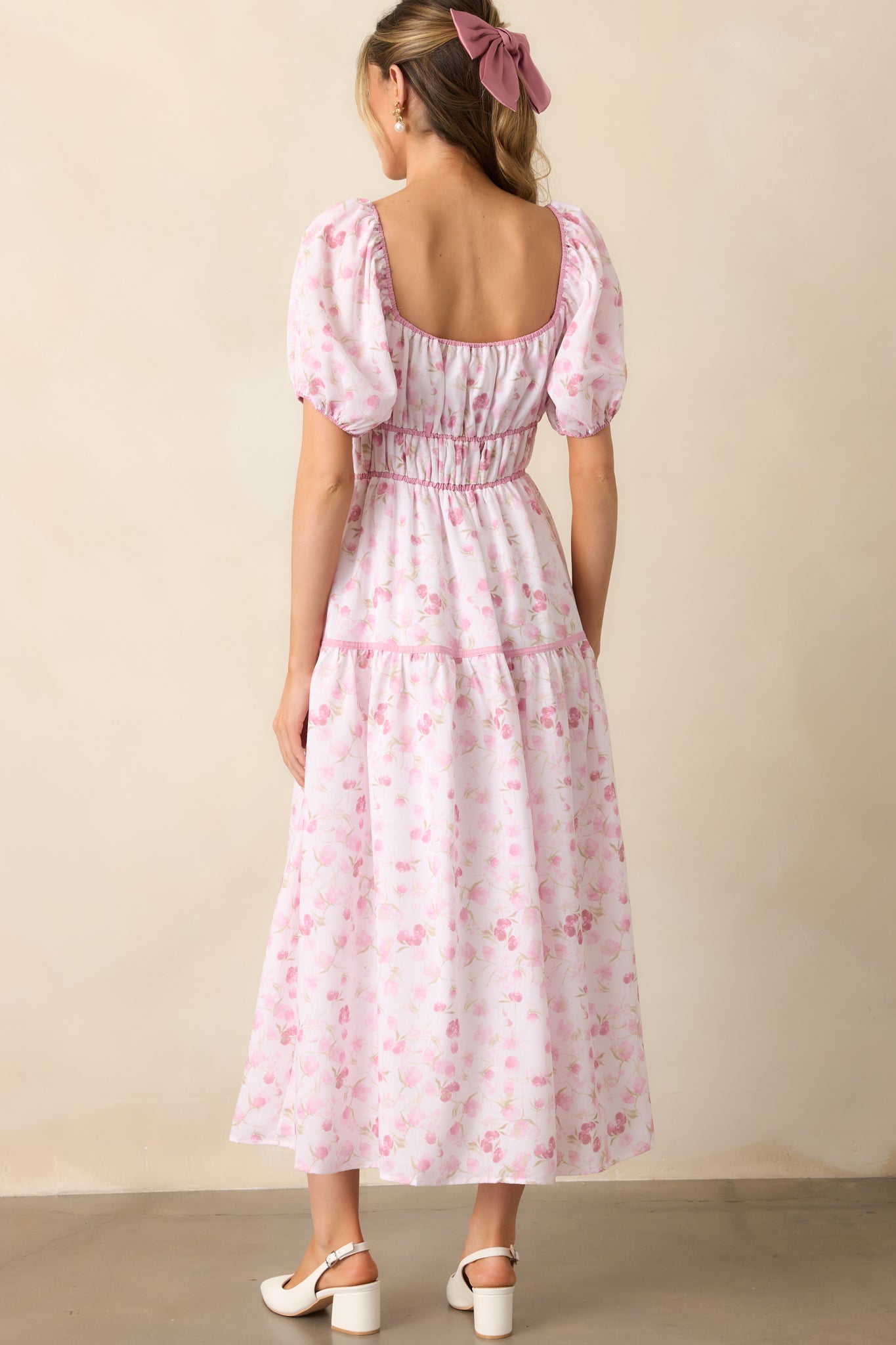 Every Sunday Pink Floral Puff Sleeve Maxi Dress