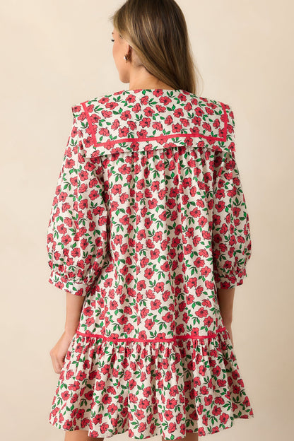 Butterfly Garden Red Cotton Button Front Mini Dress
