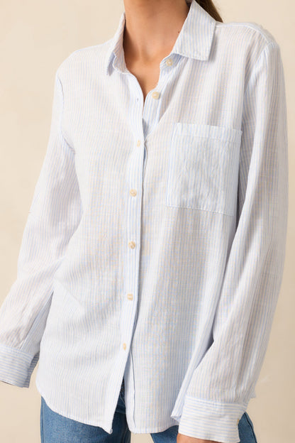 Brighter Days Light Blue Stripe Button Front Top