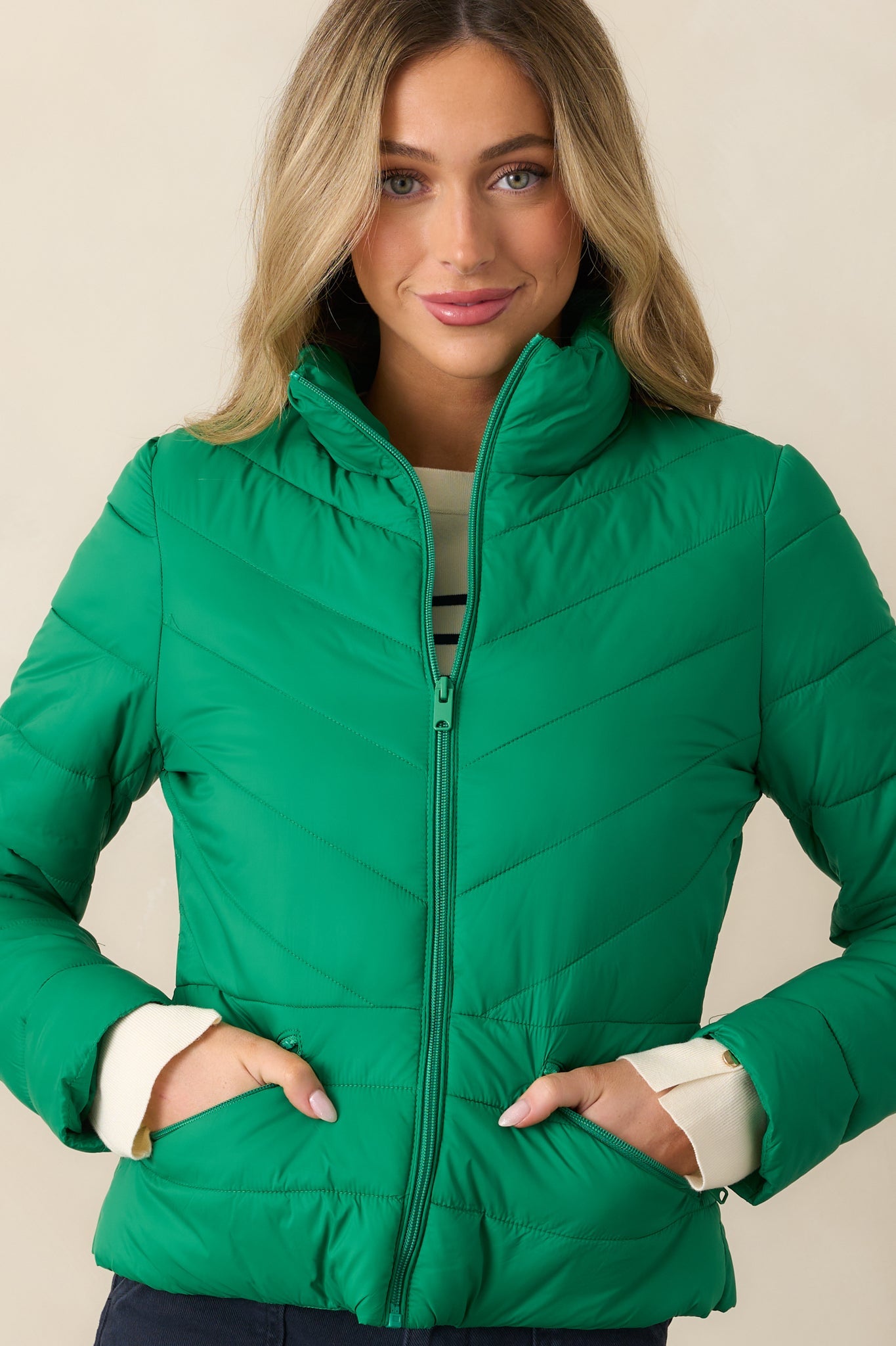 I Mean It Kelly Green Puffer Jacket