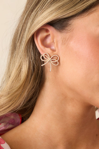 Always In It Gold & Ivory Pearl Bow Earrings