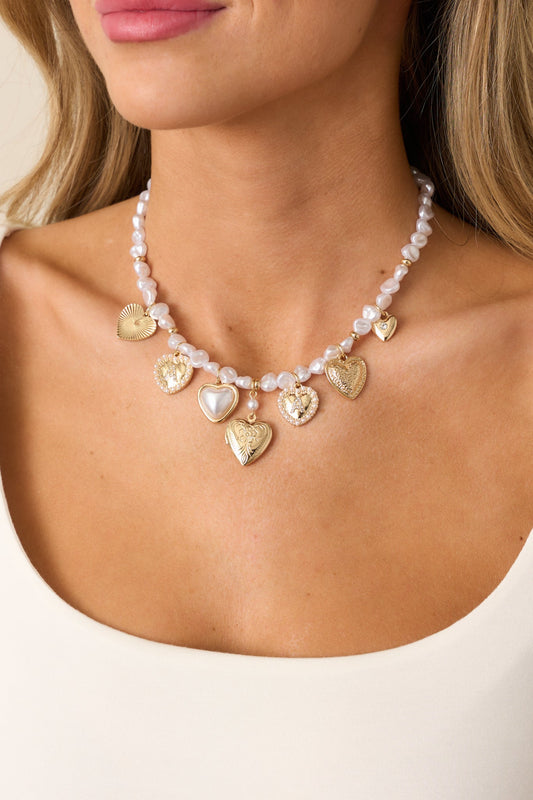 By Your Side Ivory Pearl & Gold Charm Necklace