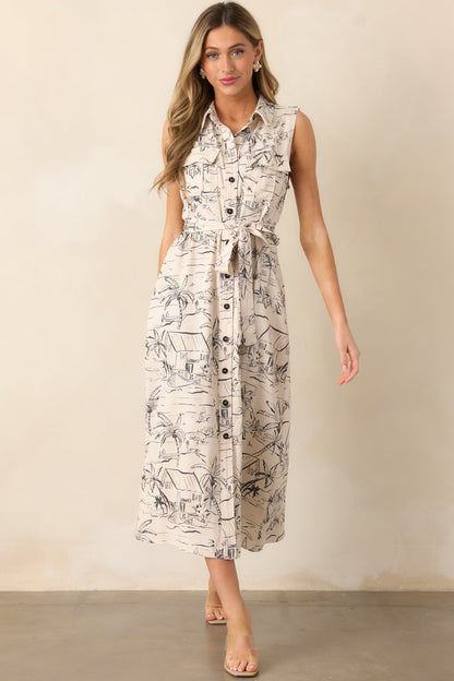 Island Heartbeat Ivory Button Front Maxi Dress