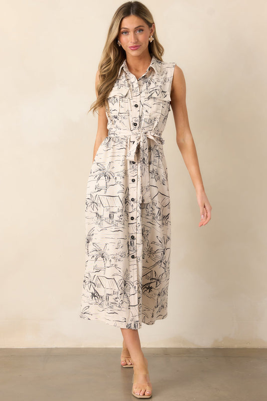 Island Heartbeat Ivory Button Front Maxi Dress