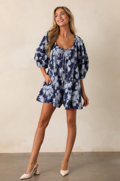 Awaiting Love Cotton Navy Floral Romper