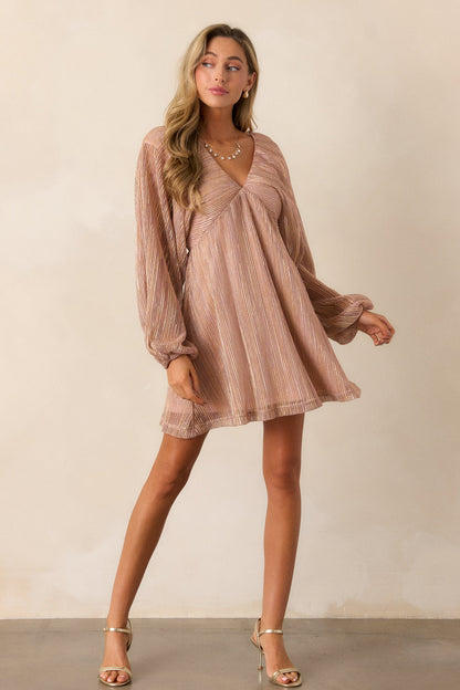 Written In The Stars Metallic Rose Gold Mini Dress