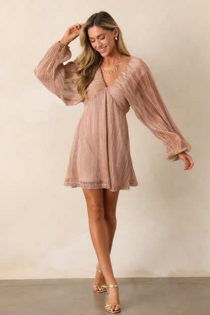 Written In The Stars Metallic Rose Gold Mini Dress