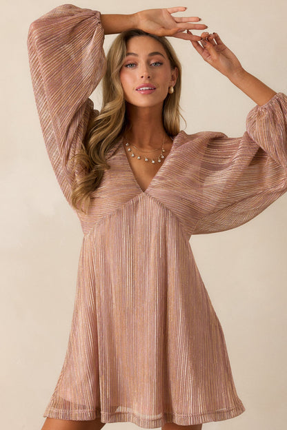 Written In The Stars Metallic Rose Gold Mini Dress