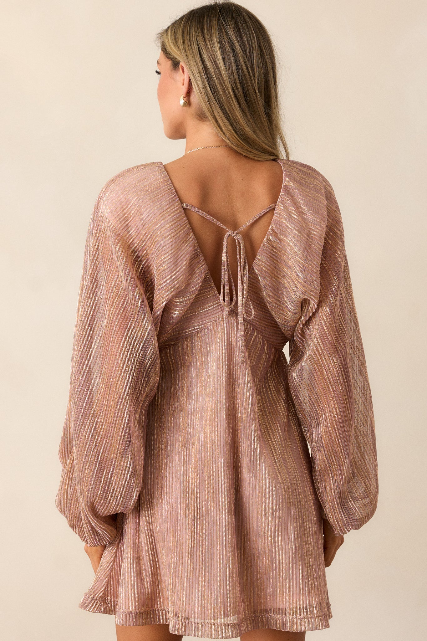 Written In The Stars Metallic Rose Gold Mini Dress