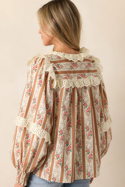 Embers of Hope Cotton Camel Floral Blouse