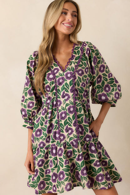 Finding Myself 100% Cotton Purple Floral Mini Dress