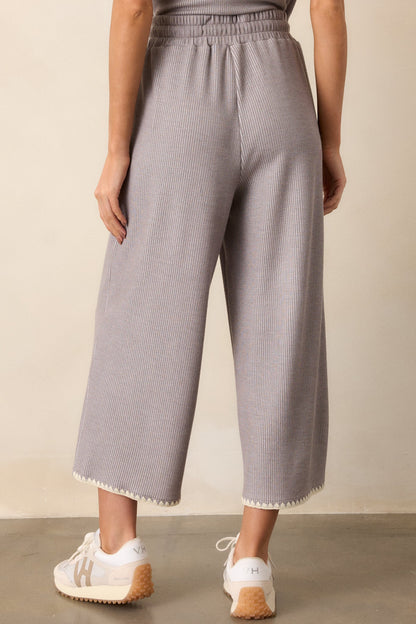 Anytime Now Grey Blanket Stitch Wide Leg Pants