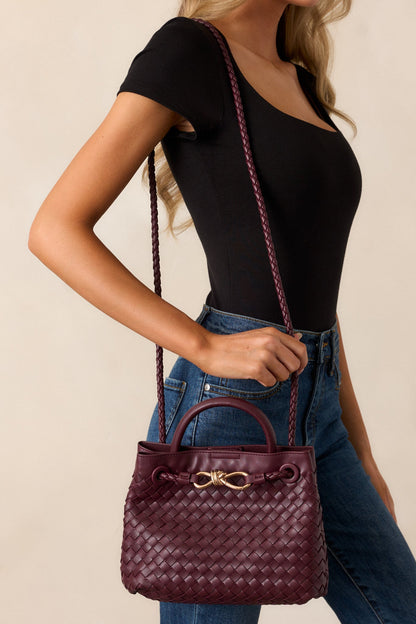 Just My Type Wine Woven Faux Leather Handbag