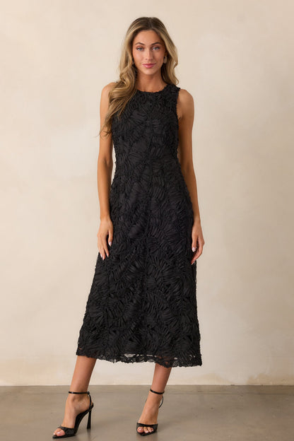 Chasing Shadows Black Textured Midi Dress