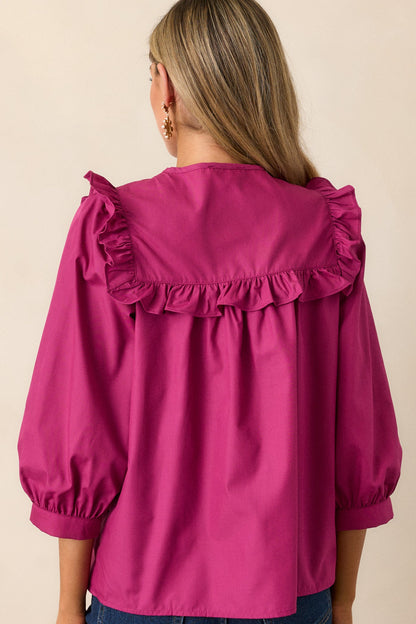 It Happens Dark Fuchsia Ruffle Puff Sleeve Top