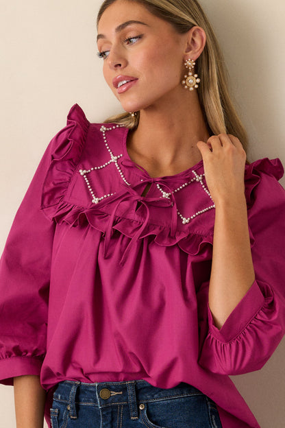 It Happens Dark Fuchsia Ruffle Puff Sleeve Top