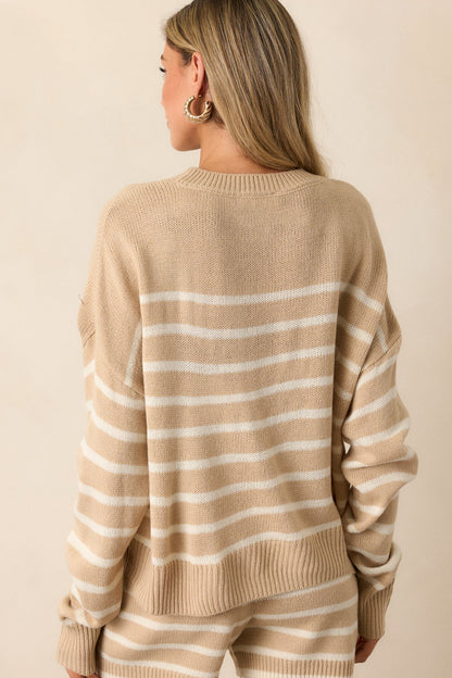 Brewed Bliss Taupe and Ivory Stripe Sweater