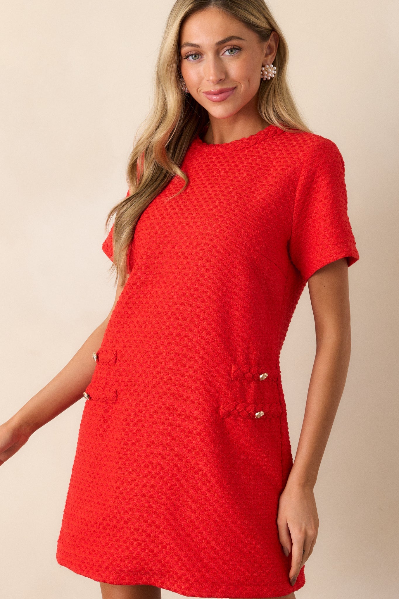 With The Girls Red Tweed Mini Dress