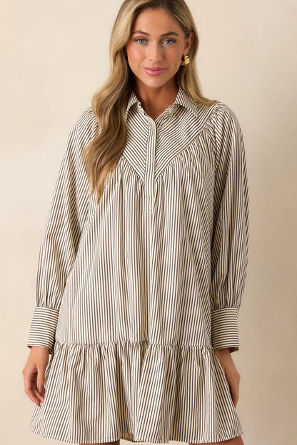 Call You Later Ivory Stripe Long Sleeve Mini Dress