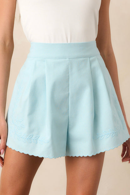 Darling Delight Light Blue Scallop Embroidered Shorts