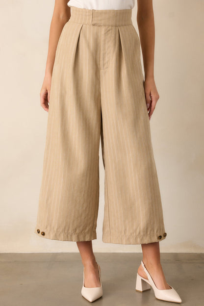 Get With It Tan Pinstripe Cropped Wide Leg Pants
