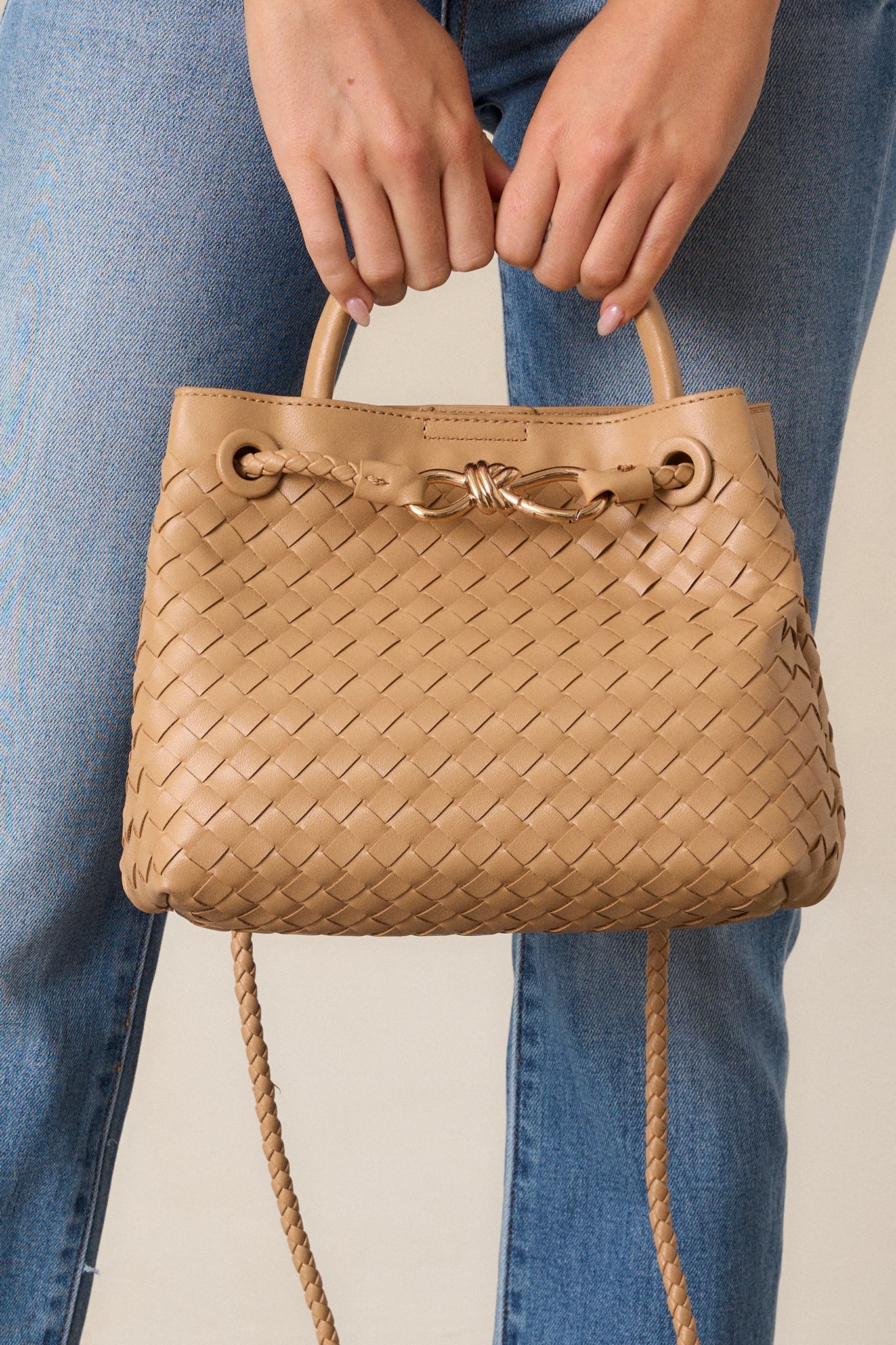 Just My Type Tan Woven Faux Leather Handbag