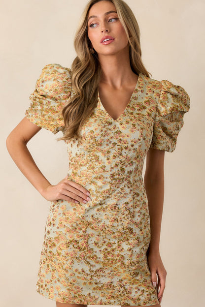 You're The One Honey Floral Puff Sleeve Mini Dress