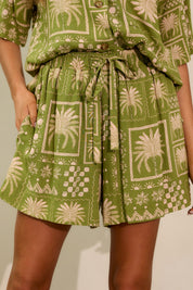Lost in Paradise Olive Green Tropical Print Shorts