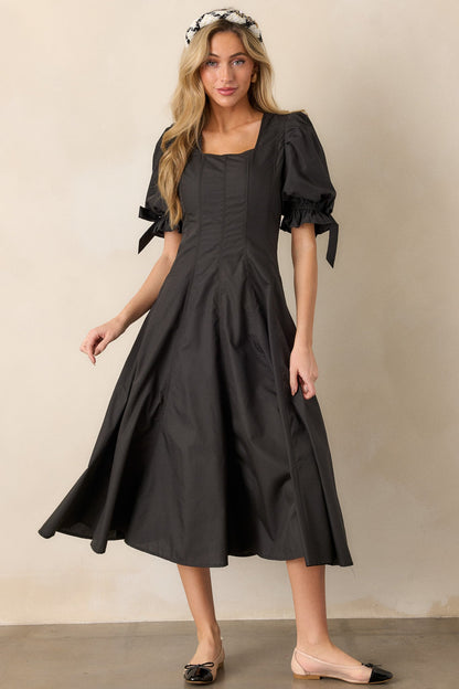 Clover Fields Cotton Black Midi Dress