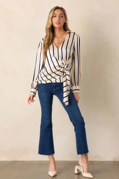 Keep It Going Ivory Stripe Wrap Blouse