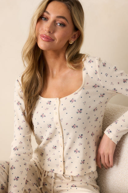 Z Supply Tess Ivory Rosebud Long Sleeve Lounge Top