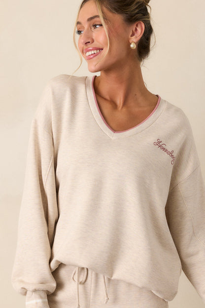 Z Supply Homebody Oatmeal V-Neck Sweatshirt